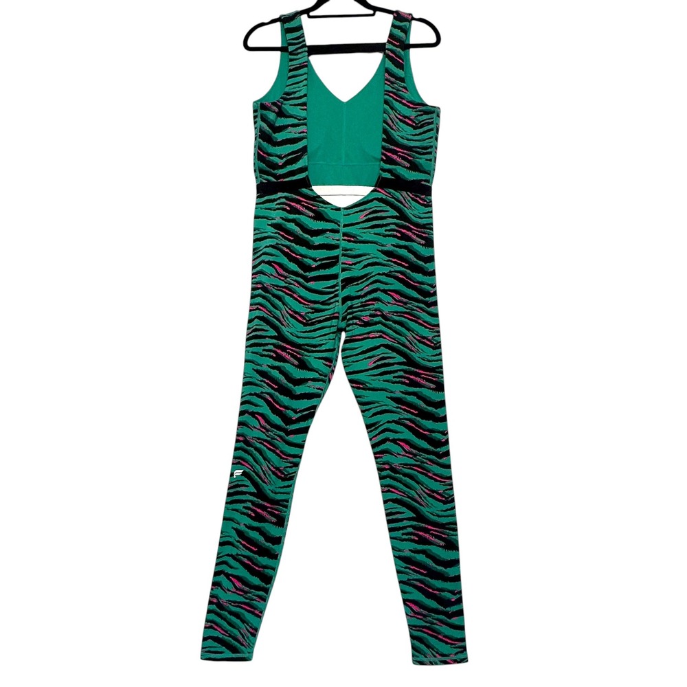 Fabletics Bodysuit Jumpsuit Motion 365+ Tiger Print Cutout‎ Green Black Pink XL - Picture 11 of 16